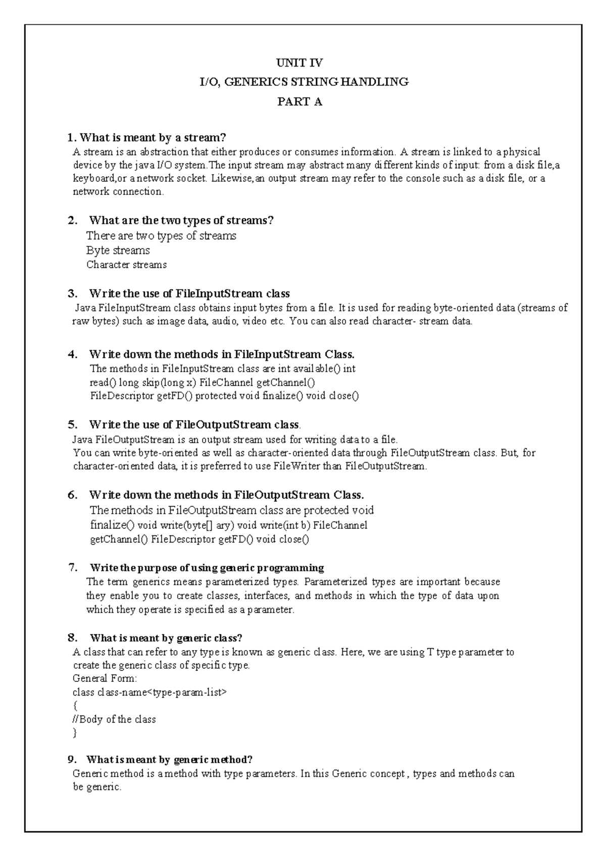Unit IV - Generics & String Handling Notes (Part A & B) - Studocu