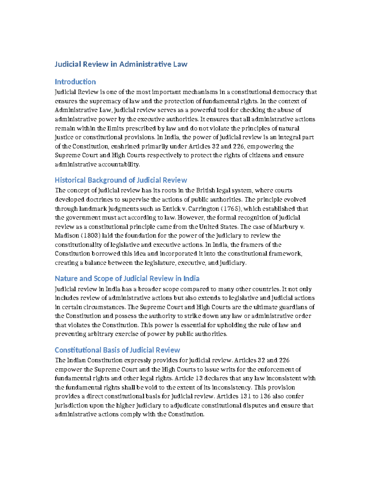 Judicial Review in Administrative Law: Key Concepts & Insights - Studocu