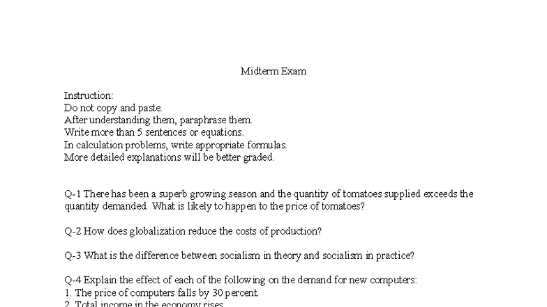 Midterm Exam - Economic Concepts and Market Analysis - Studocu