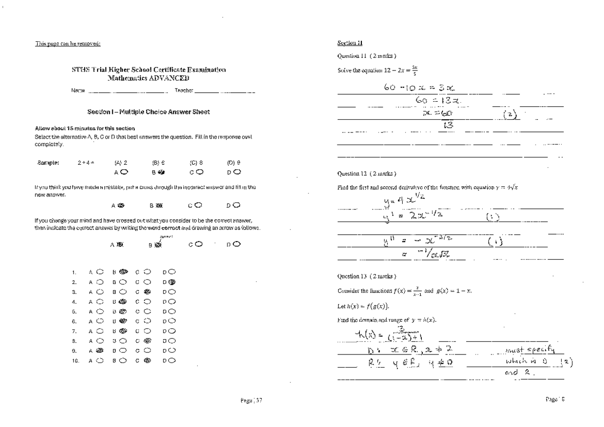2025 STHS - Advanced Mathematics Trial Exam Solutions - Studocu
