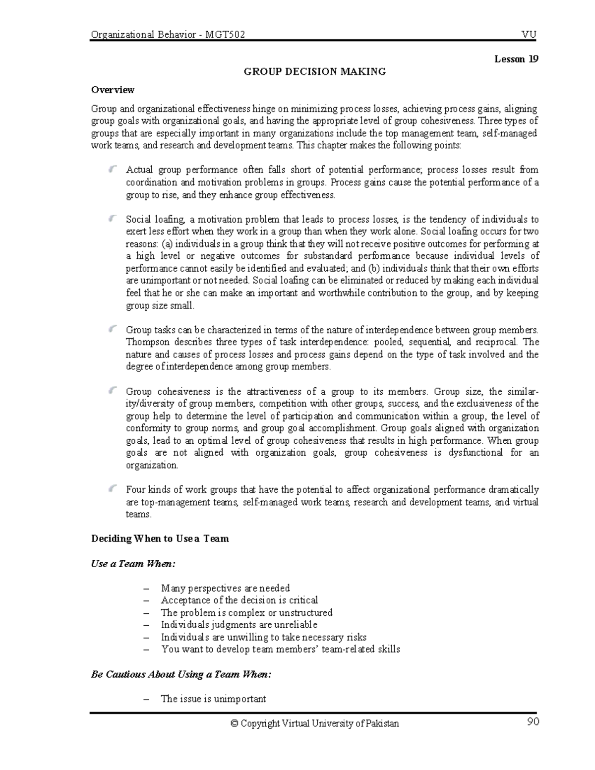 Lesson 19 - notes - Lesson 19 GROUP DECISION MAKING Overview Group and ...