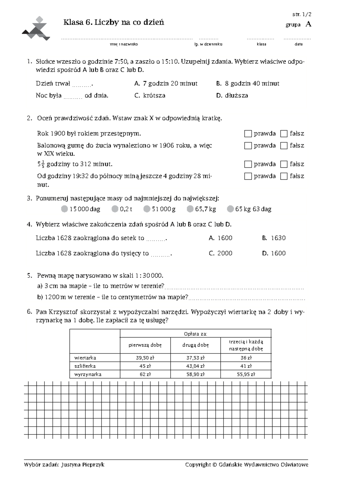 Liczby Na Co Dzień Kl 6 Sprawdzian www.studocu.com