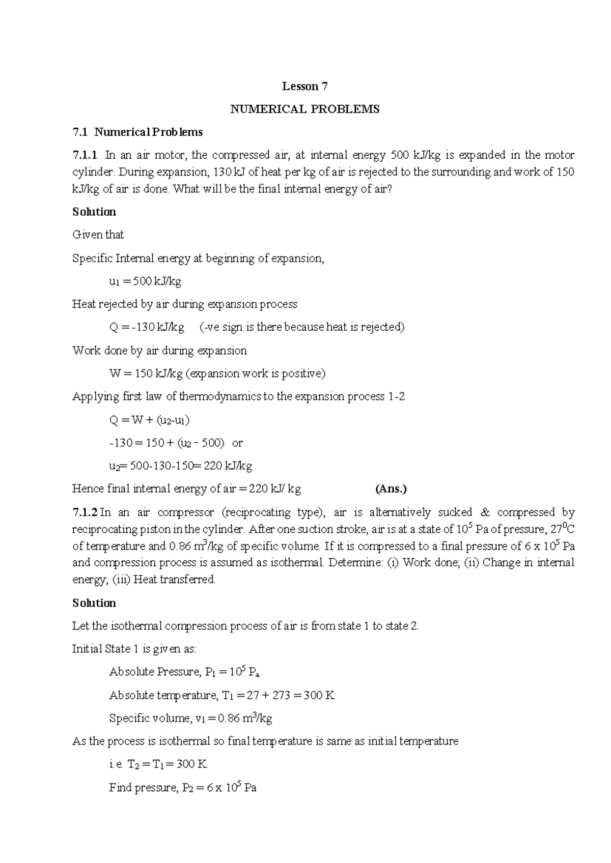 Lesson 7 - Numerical Problems in Thermodynamics Calculations - Studocu