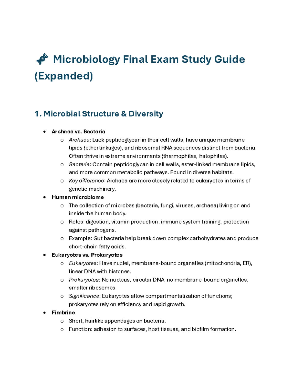 Microbiology Final Exam Study Guide (Expanded) - Studocu