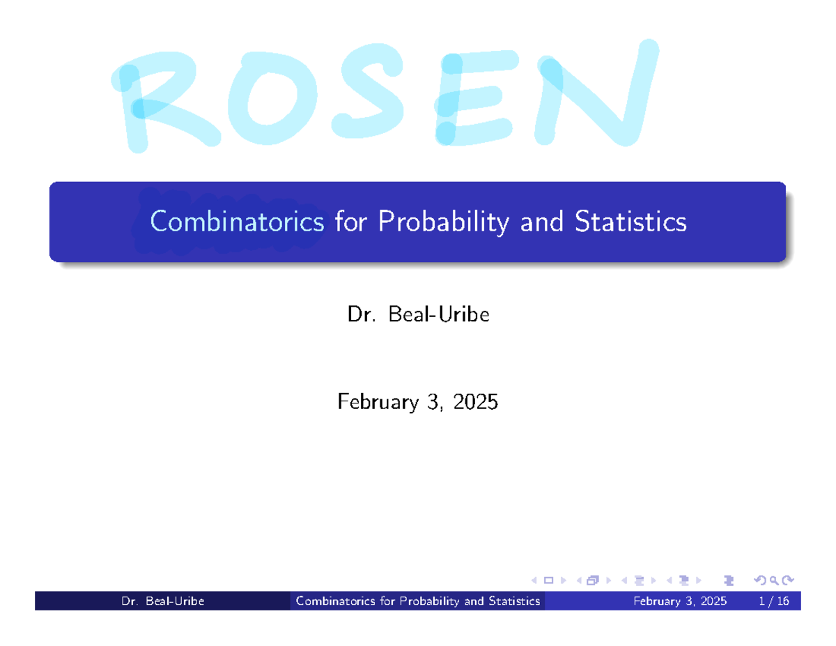 Combinatorics for Probability and Statistics class slides 2 ...