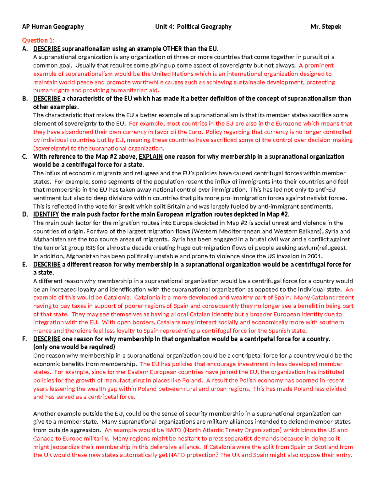 AP Human Geography Unit 4: Political Geography Study Guide - Studocu