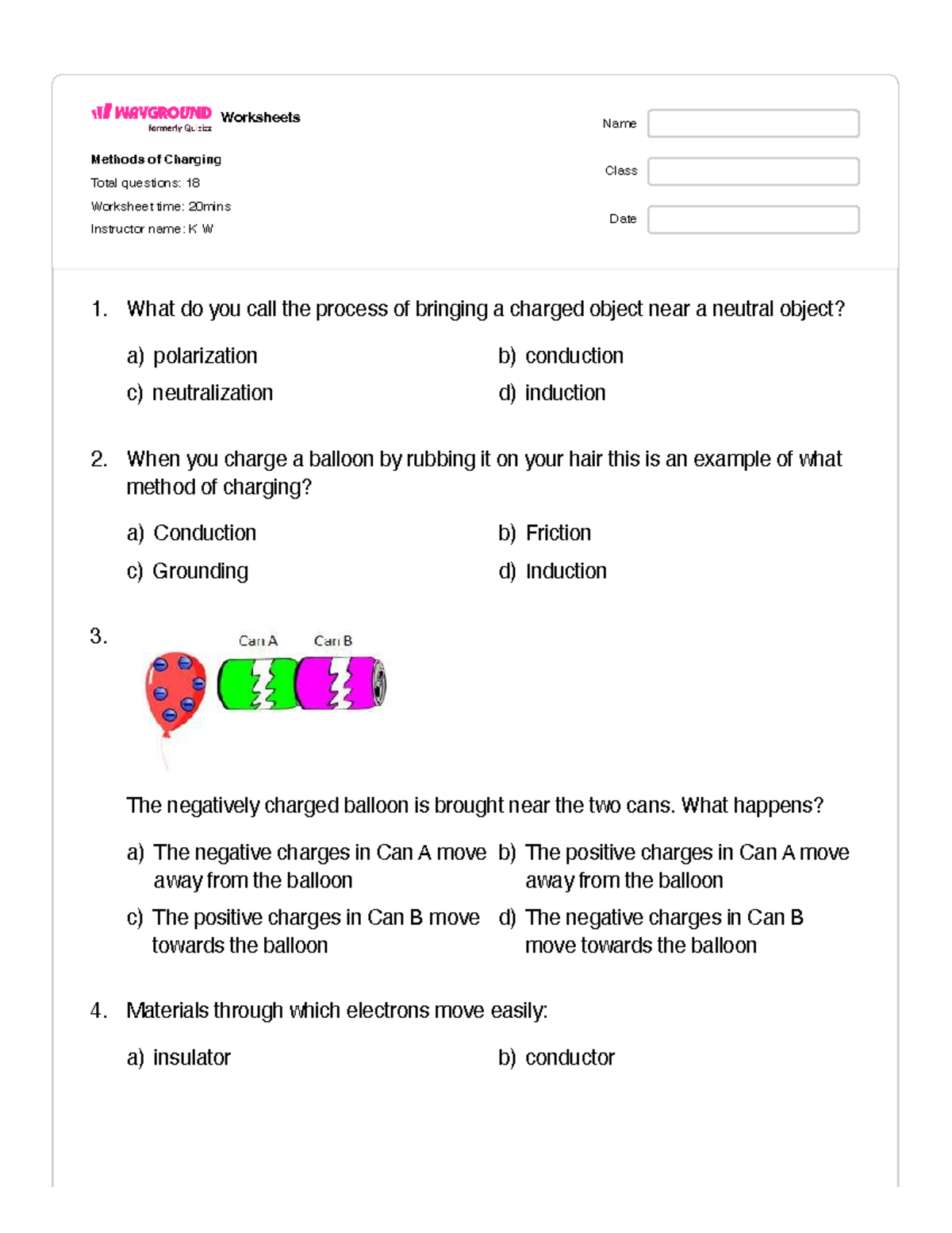 Methods of Charging Worksheet (Total Qs: 18) - Studocu