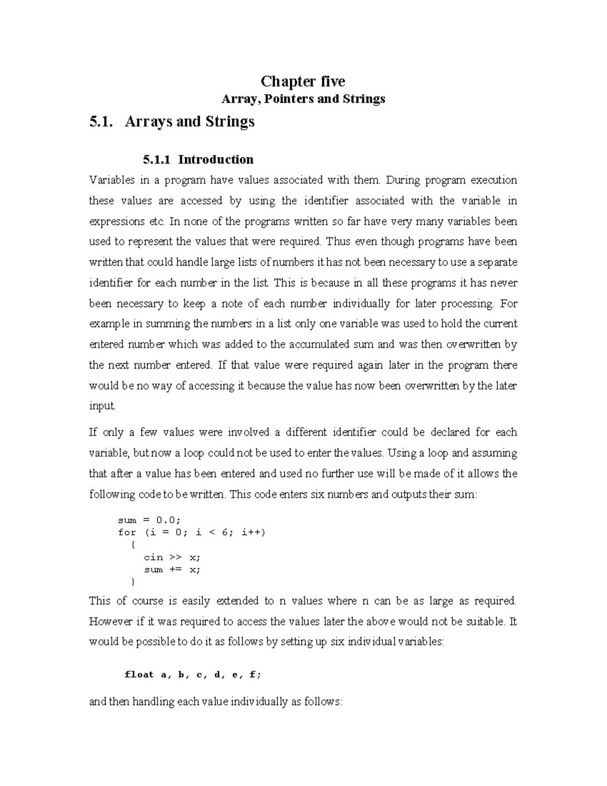 C-5 - Chapter 5: Arrays, Pointers, and Strings in C++ - Studocu