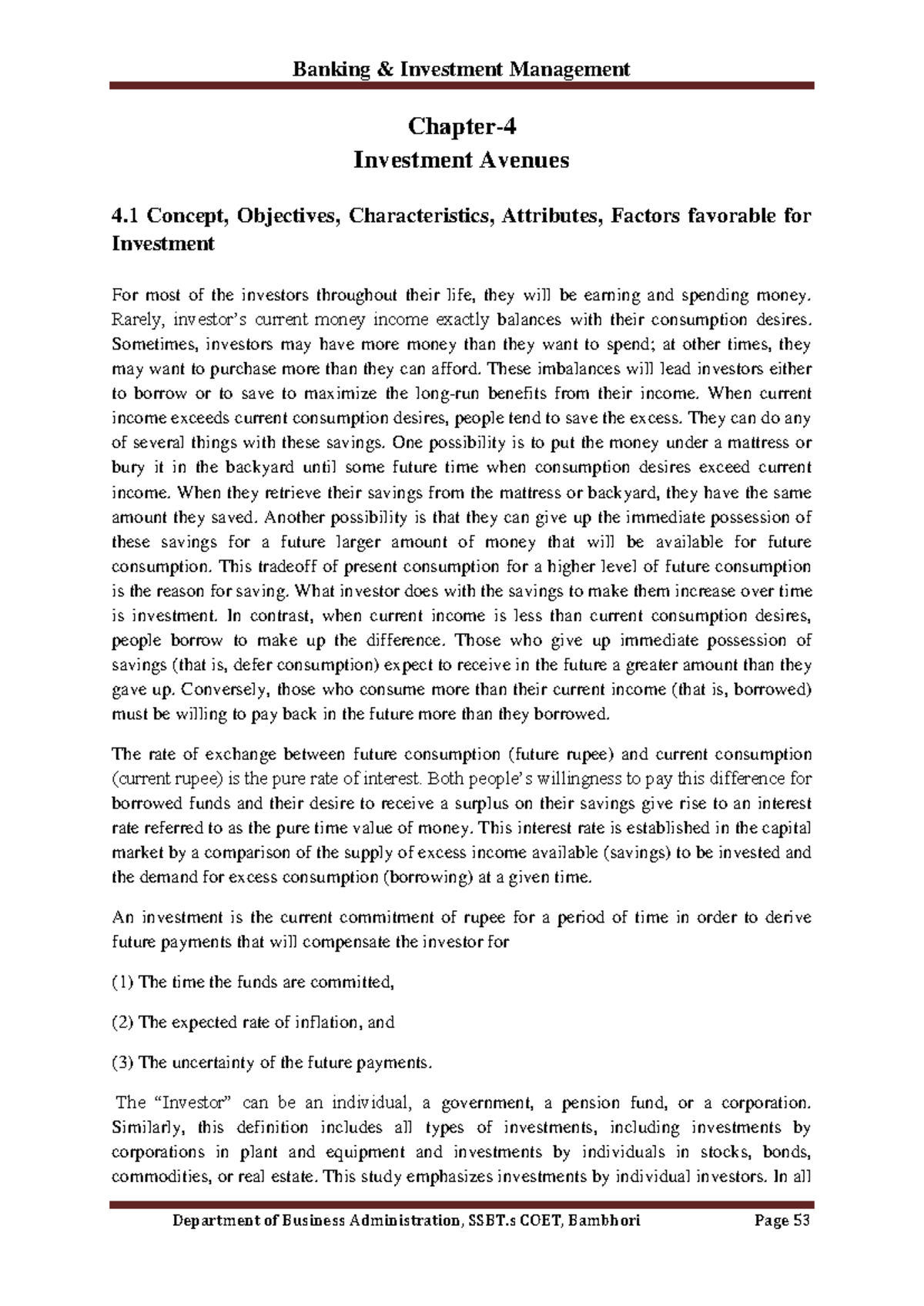 Chapter 4 - Lecture Notes on Investment Avenues and Objectives - Studocu