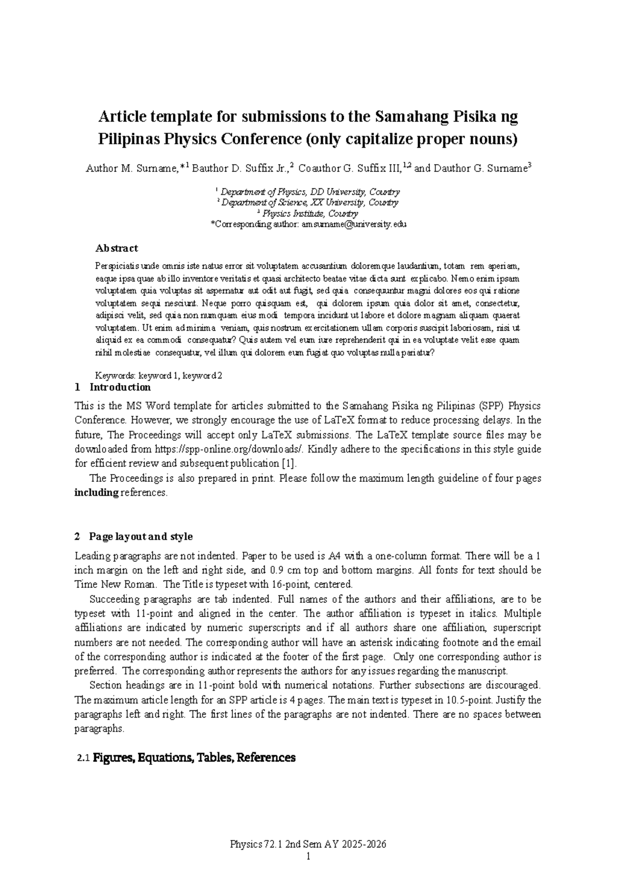 SPP Physics Conference Article Submission Template - Studocu