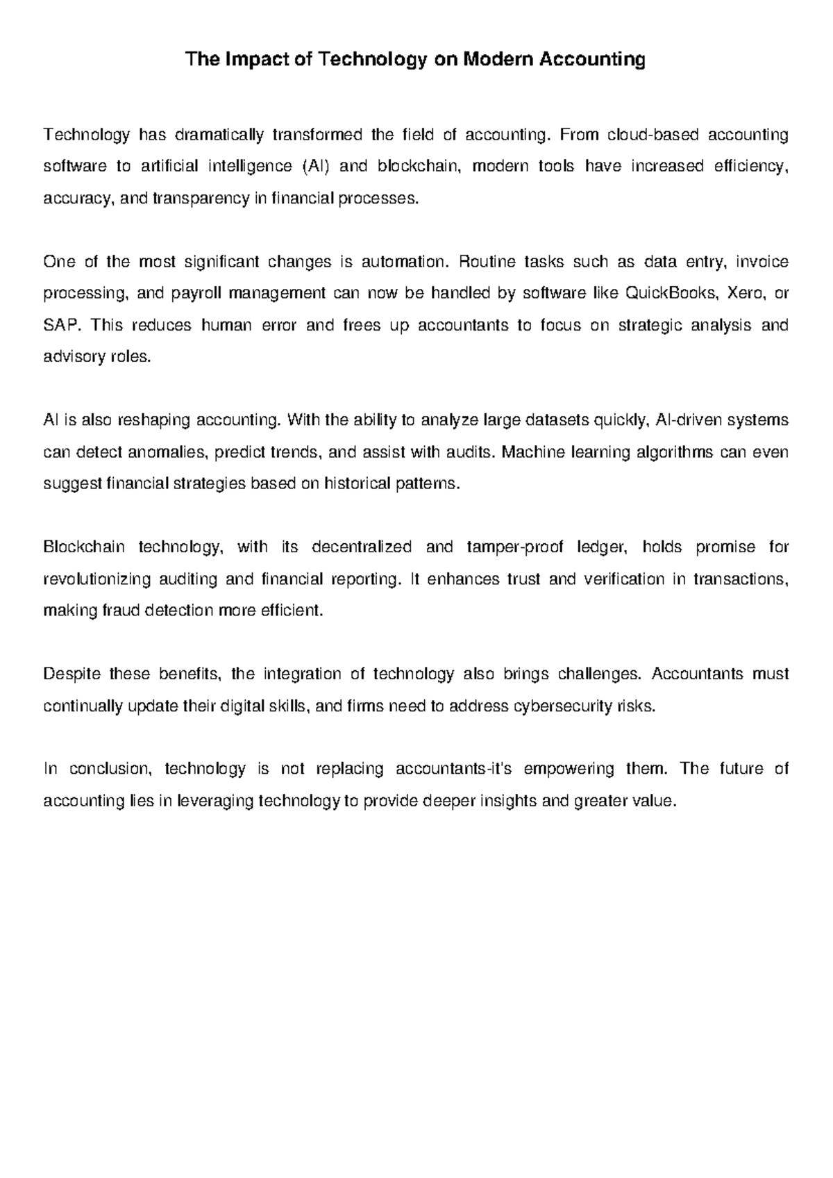The Impact of Technology on Modern Accounting: Essay 3 Insights - Studocu