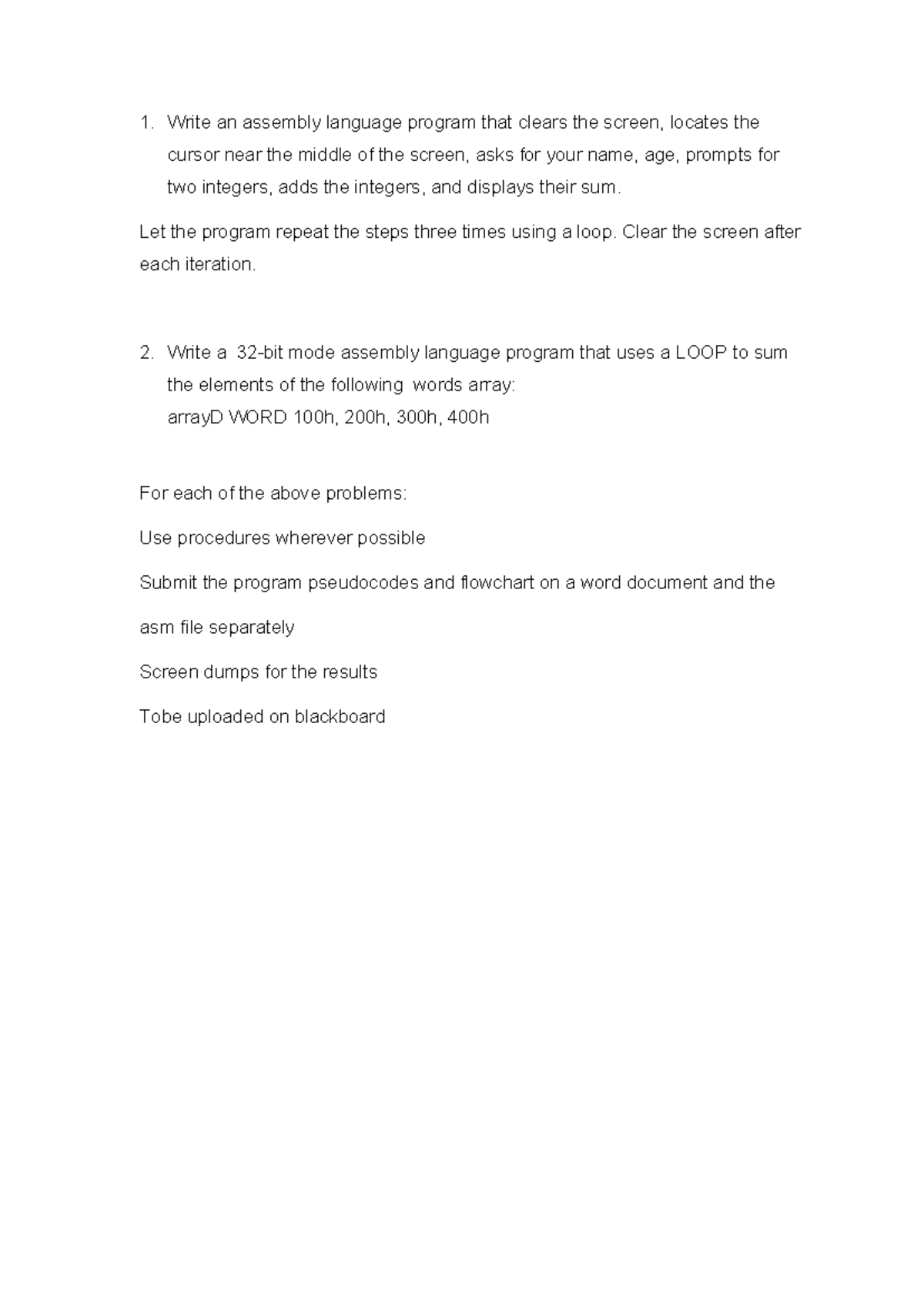 Assignment 1 - Important for your second year! - Write an assembly ...