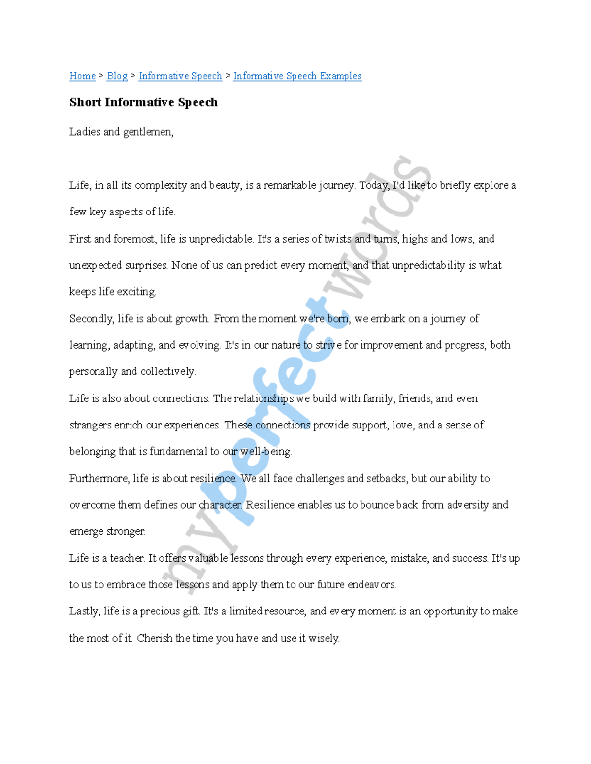 Short informative speech examples about life pdf - Home > Blog ...