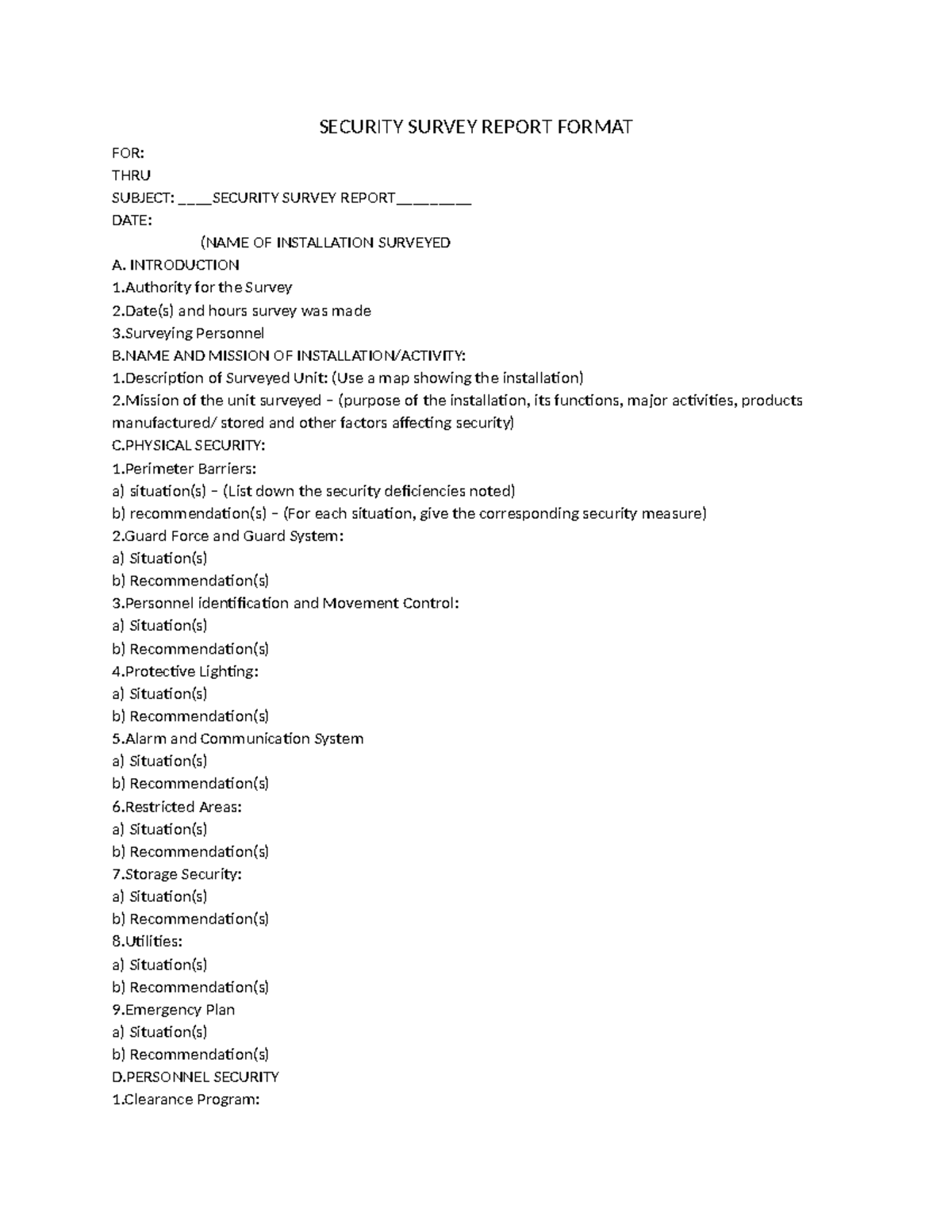 SEC 101: Security Survey Report Format and Guidelines - Studocu