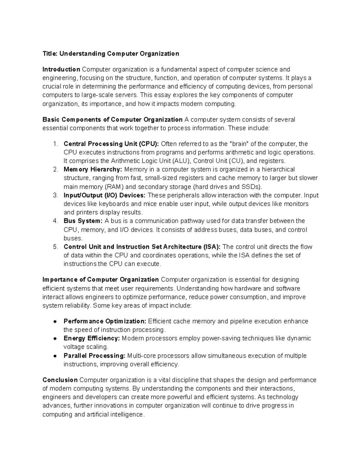 Computer Organization - It plays a crucial role in determining the ...