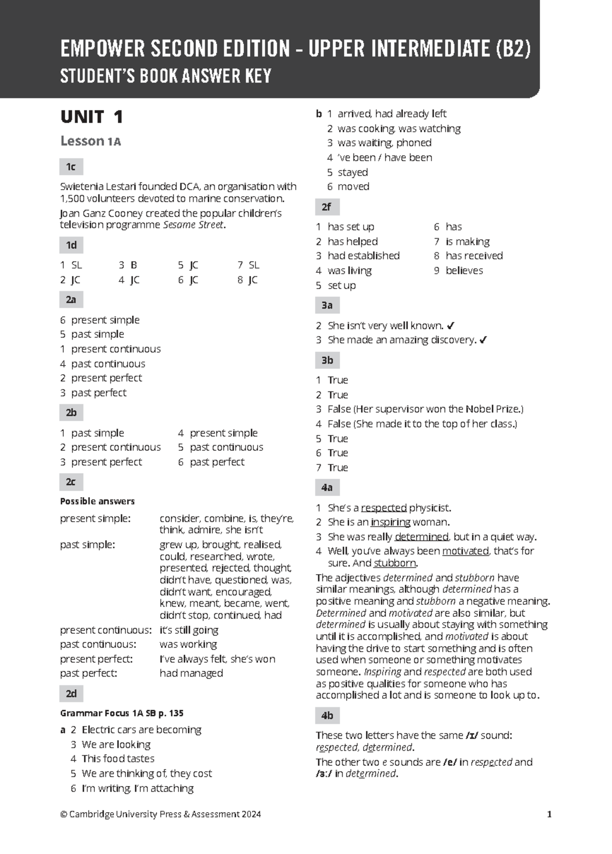 B2. EMPOWER 2nd Edition Answer Key for Unit 1 Lessons 1A-D - Studocu