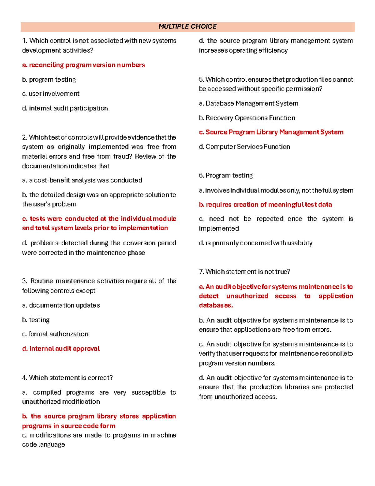 Chapter 5 — Systems Development & Program Change Activities (MC) - Studocu