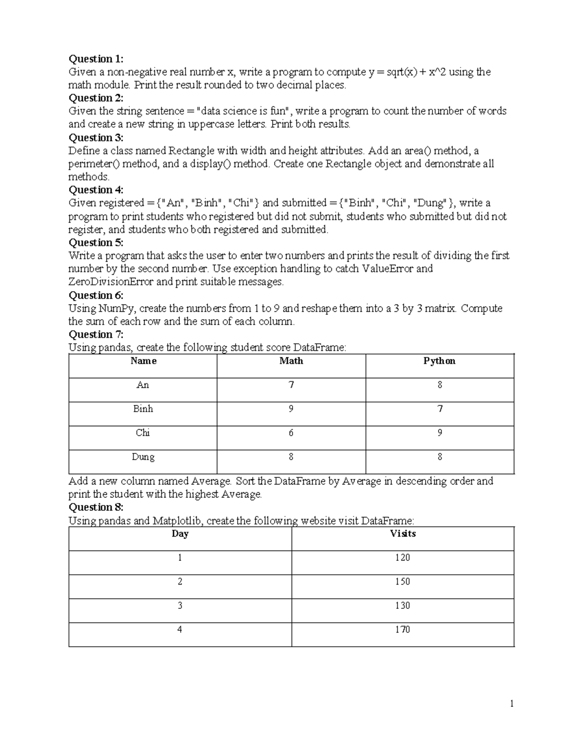 Practice 8 - Programming Exercises and DataFrame Tasks - Studocu