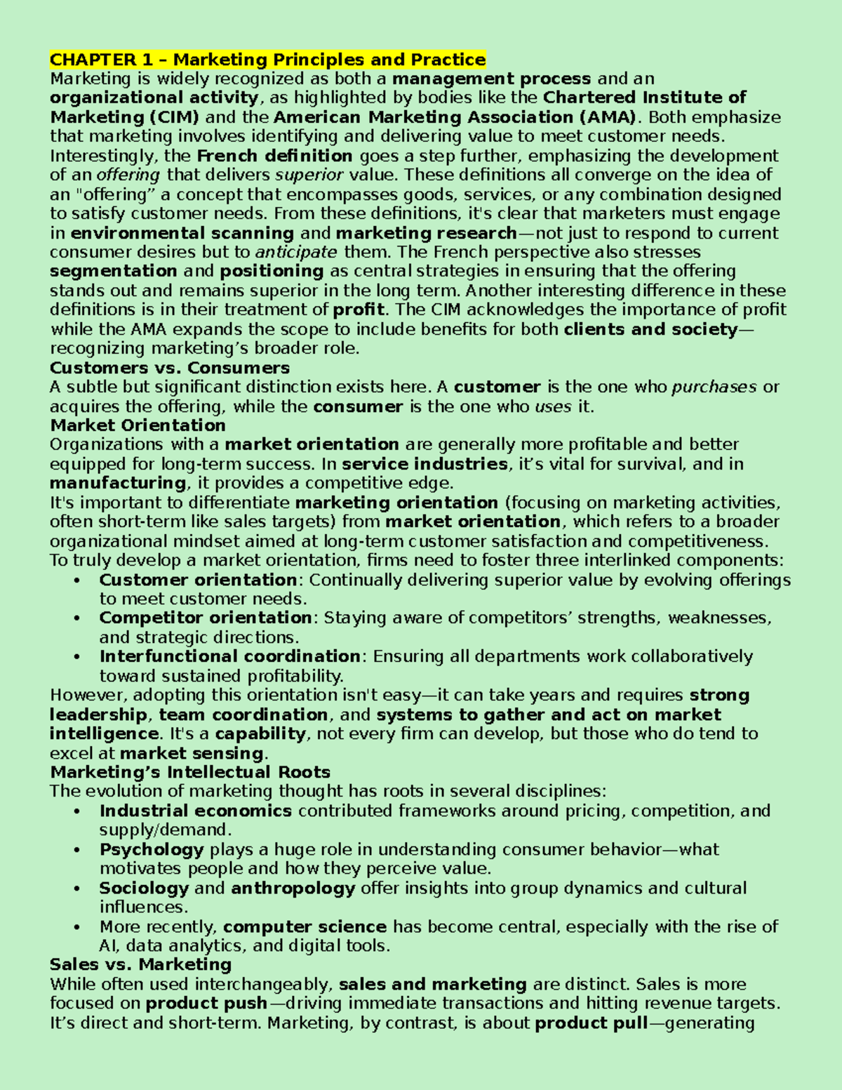 CHAPTER 1: Marketing Principles and Practice Overview and Key Concepts ...