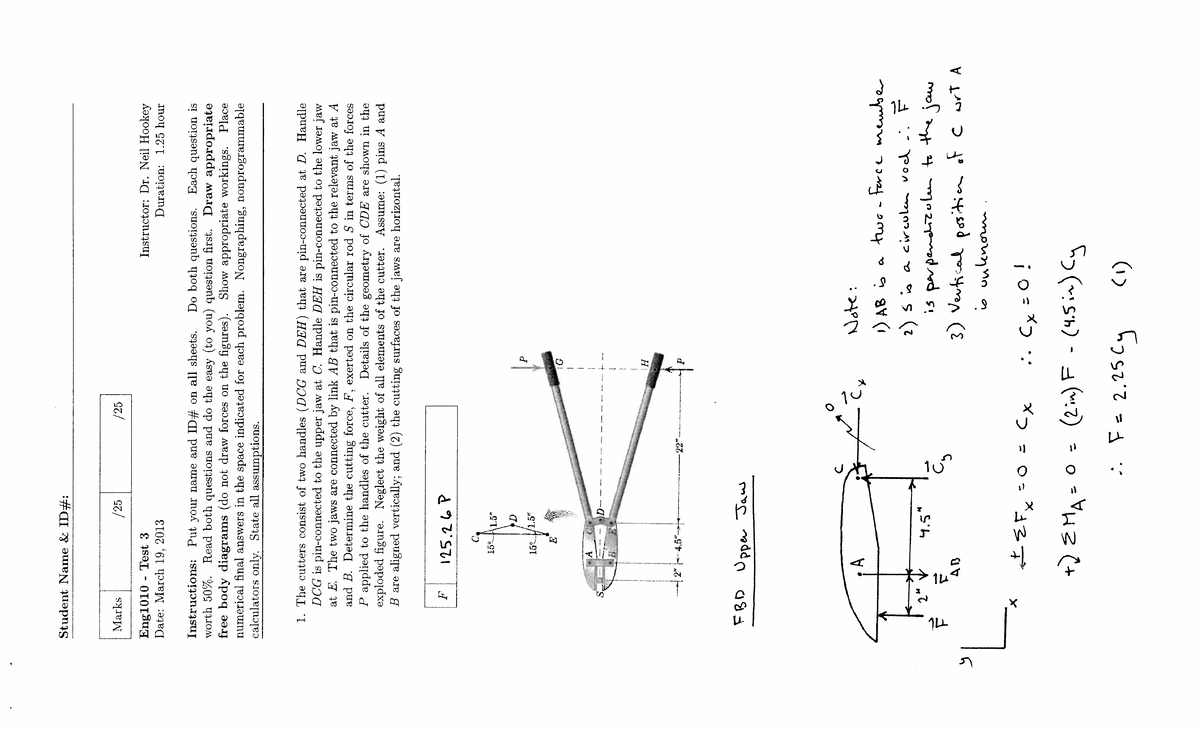 Test 3 Engineering Statics W13 - Engi 1010 - Studocu