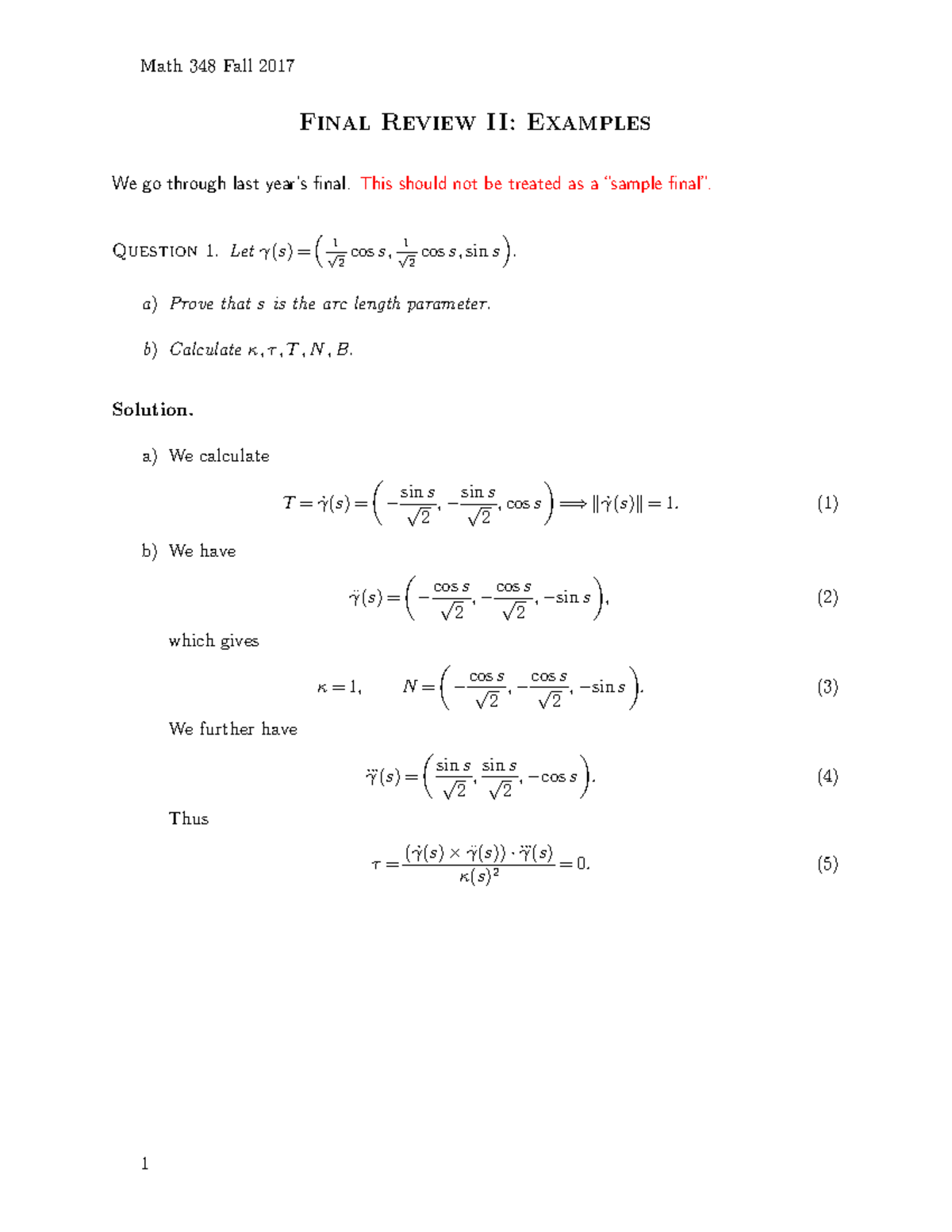 Final Review 2 2017 1207 - Final Review II: Examples We go through last ...