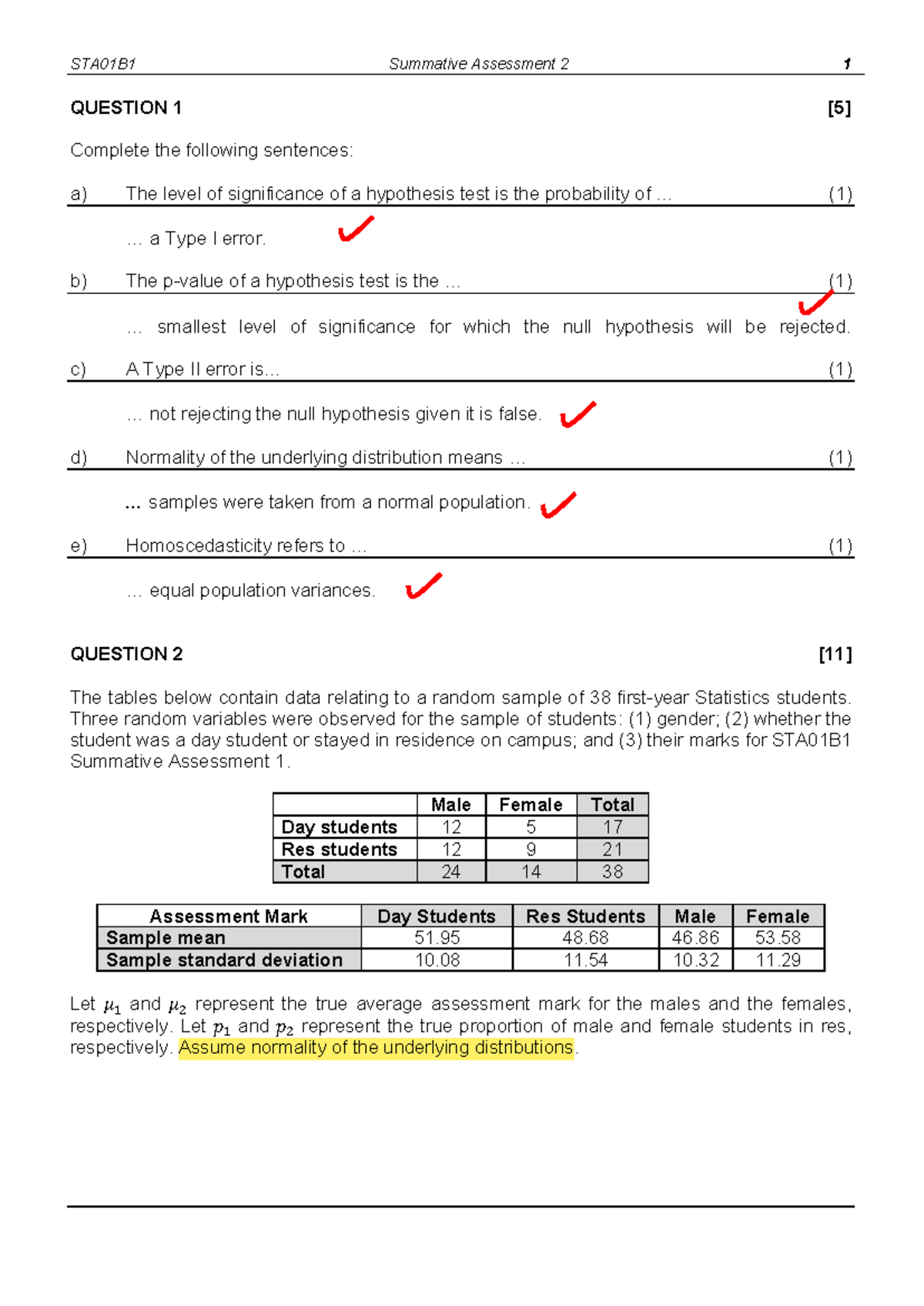 STA01B1 Summative Assessment 2 2025 Memo Analysis and Solutions - Studocu