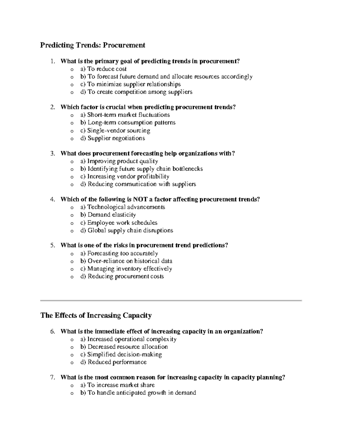 CP-Module 4: MCQ on Procurement Trends and Capacity Planning - Studocu