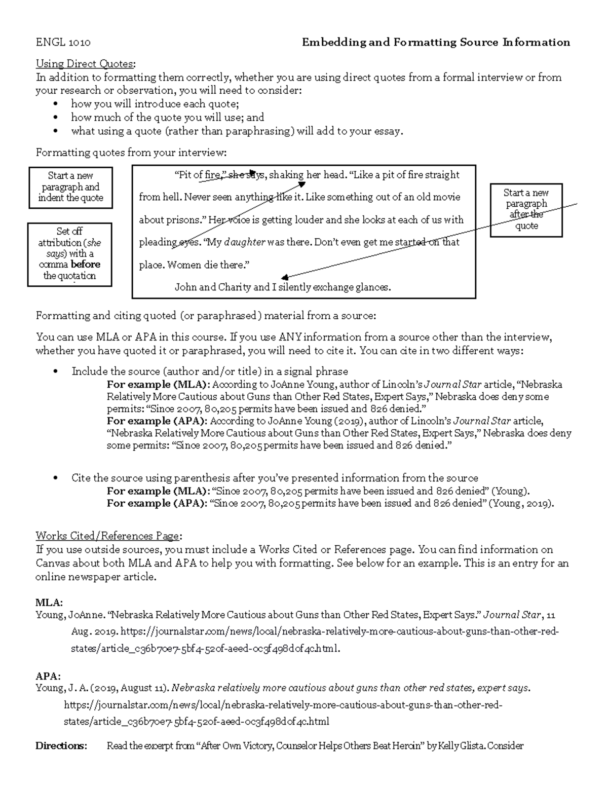 ENGL 1010 Lecture Notes: Formatting & Embedding Source Info - Studocu