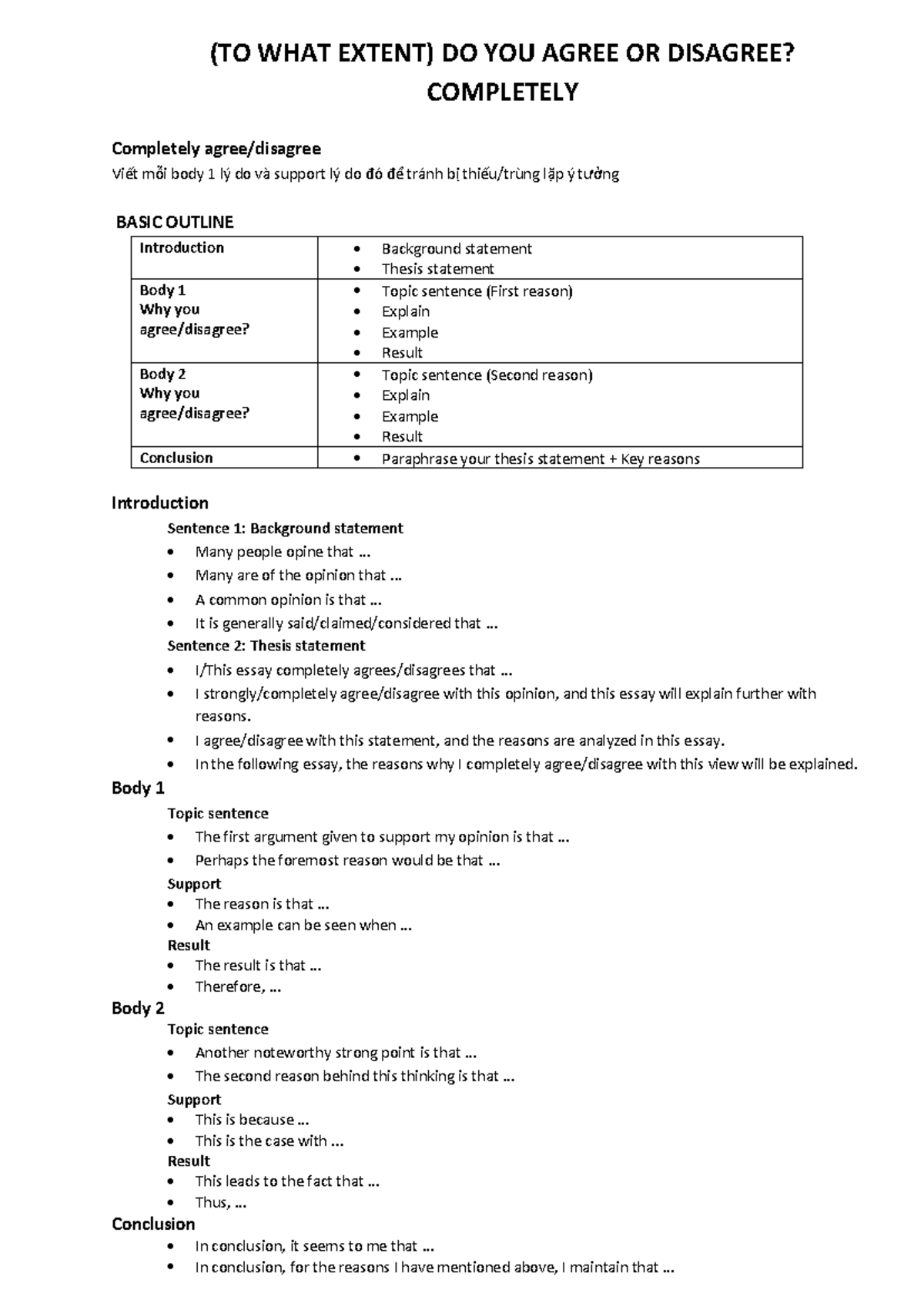 Essay Outline: Agree/Disagree Perspective on a Statement - Studocu