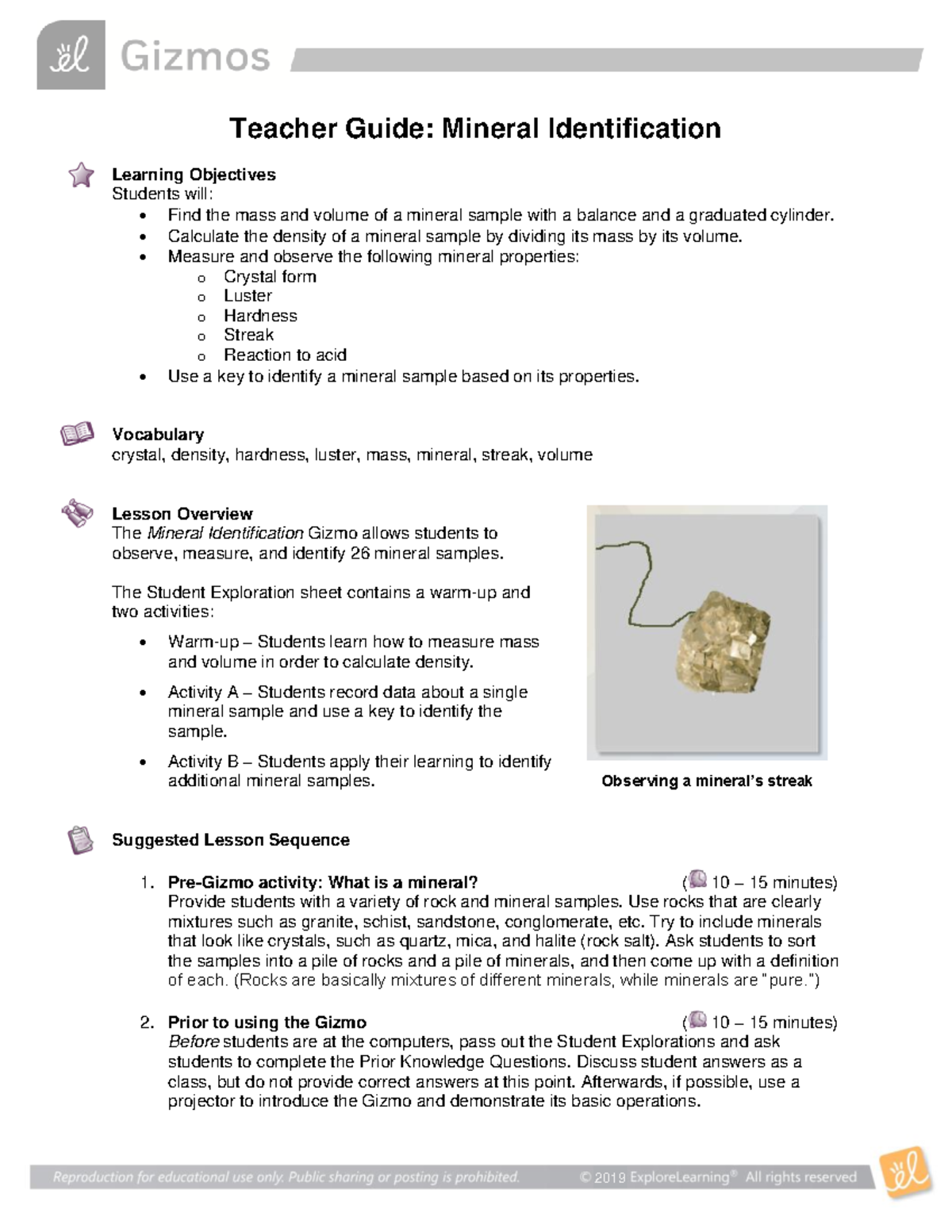 Teacher Guide: Mineral Identification Activities (2019) - Studocu