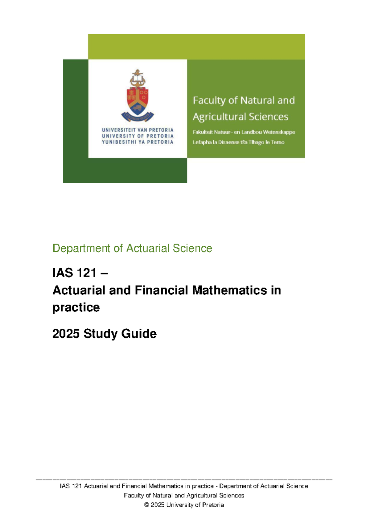 IAS 121 Study Guide: Actuarial & Financial Mathematics 2025 - Studocu