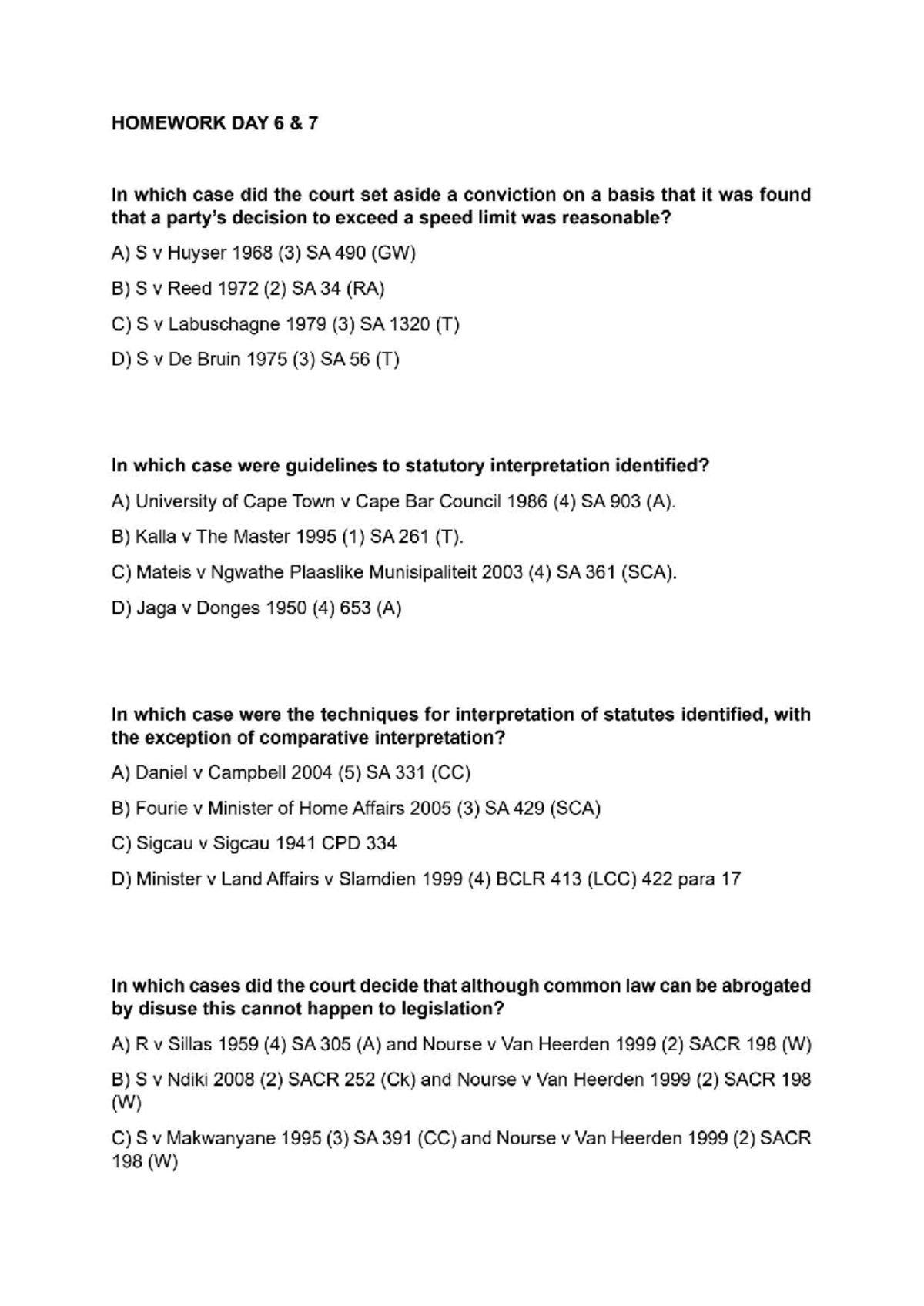 IOS2601 Homework Day 6: Case Law and Statutory Interpretation Notes ...