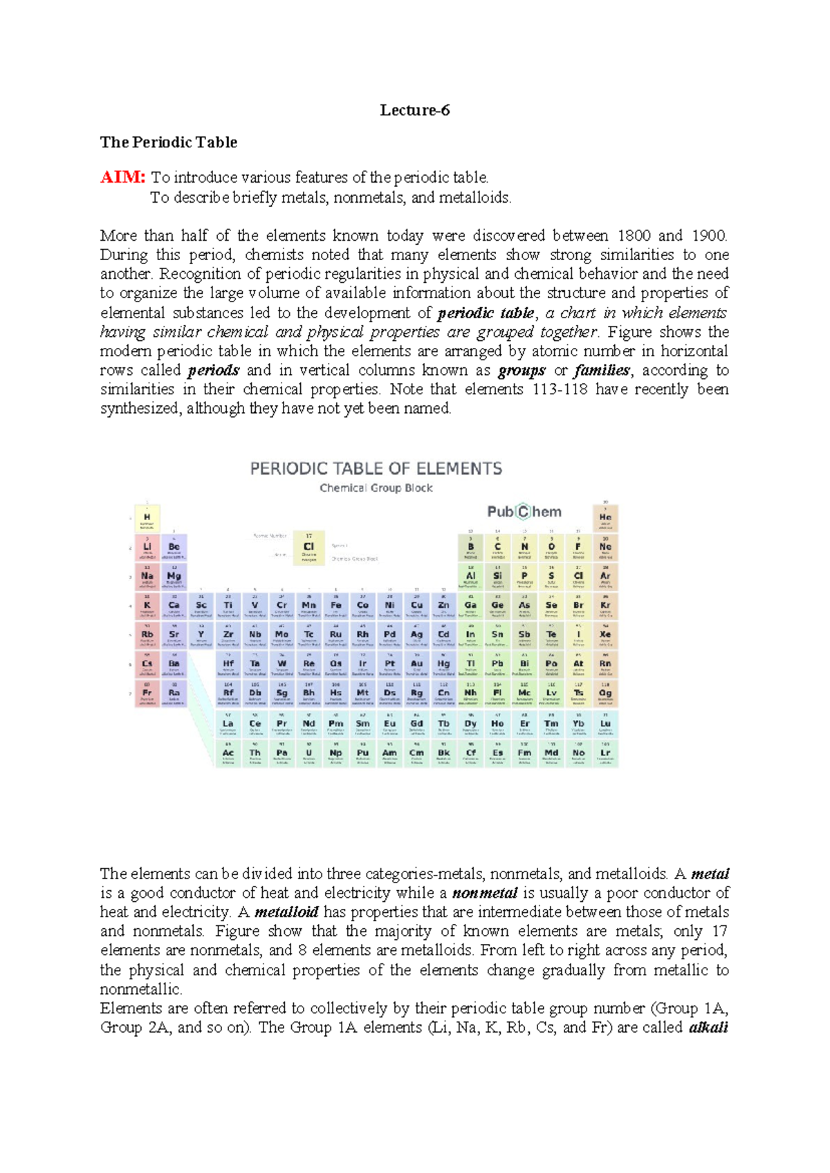 L-6 (NSU) - Periodic Table & Properties of Elements Lecture Notes - Studocu