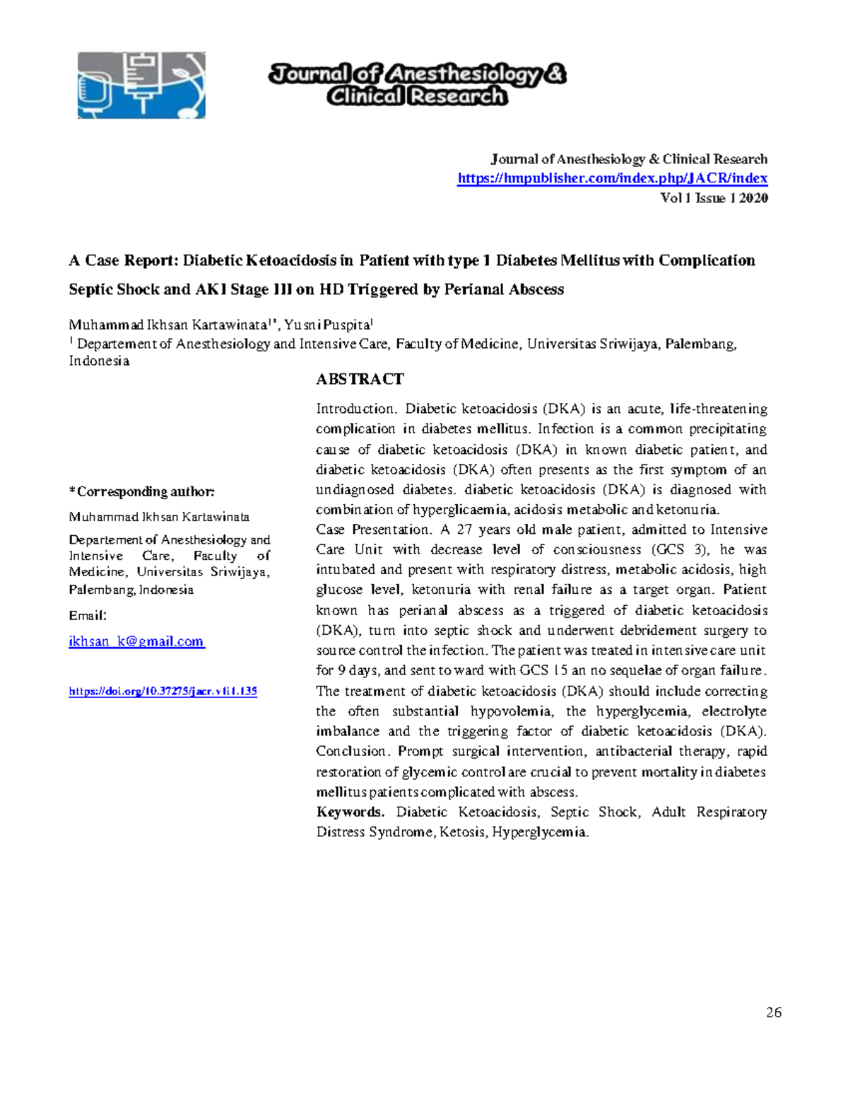 Case Report on Diabetic Ketoacidosis in Type 1 DM: A Complication Study ...