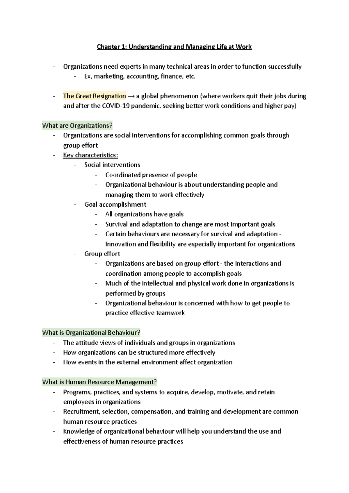 ADMS 2400 Chapter 1: Understanding Organizational Behaviour and ...