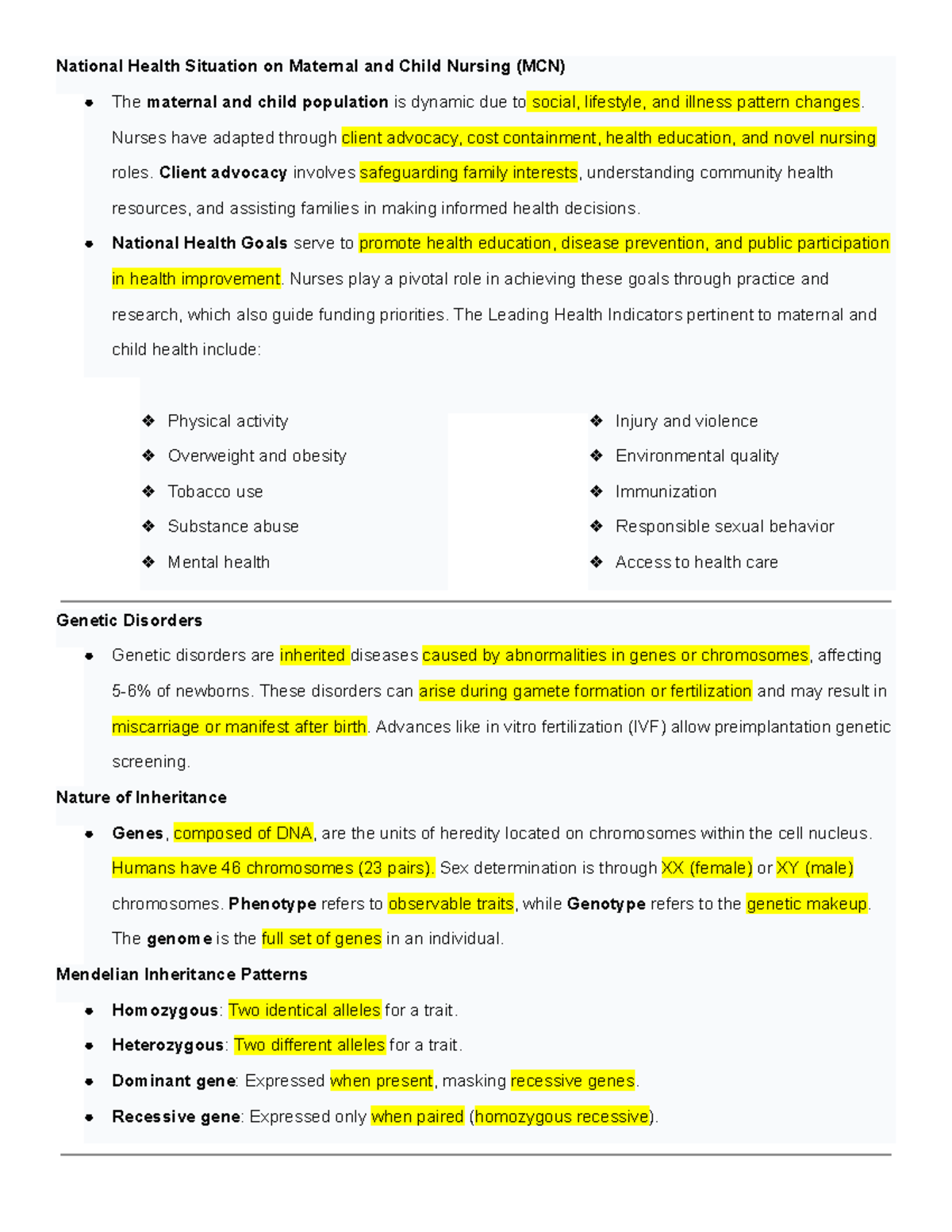NCMA219 - Maternal and Child Nursing Health Overview Notes - Studocu