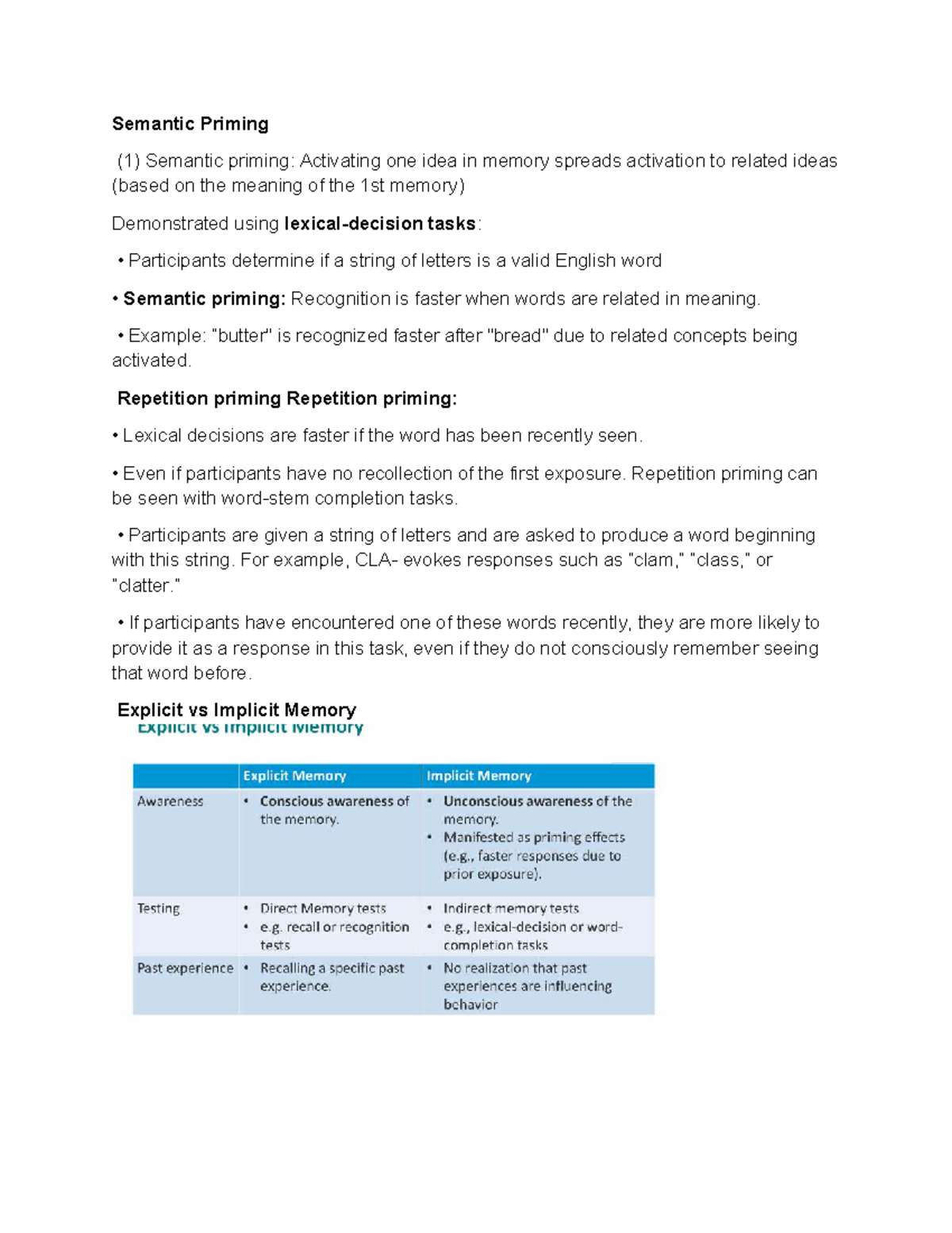 Lecture Notes on Semantic Priming and Memory - Studocu