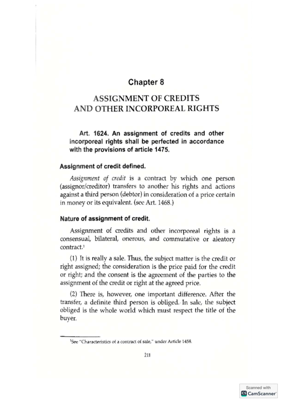 Chapter 8-9: Law on Sales - Assignment of Credits & Incorporeal Rights ...
