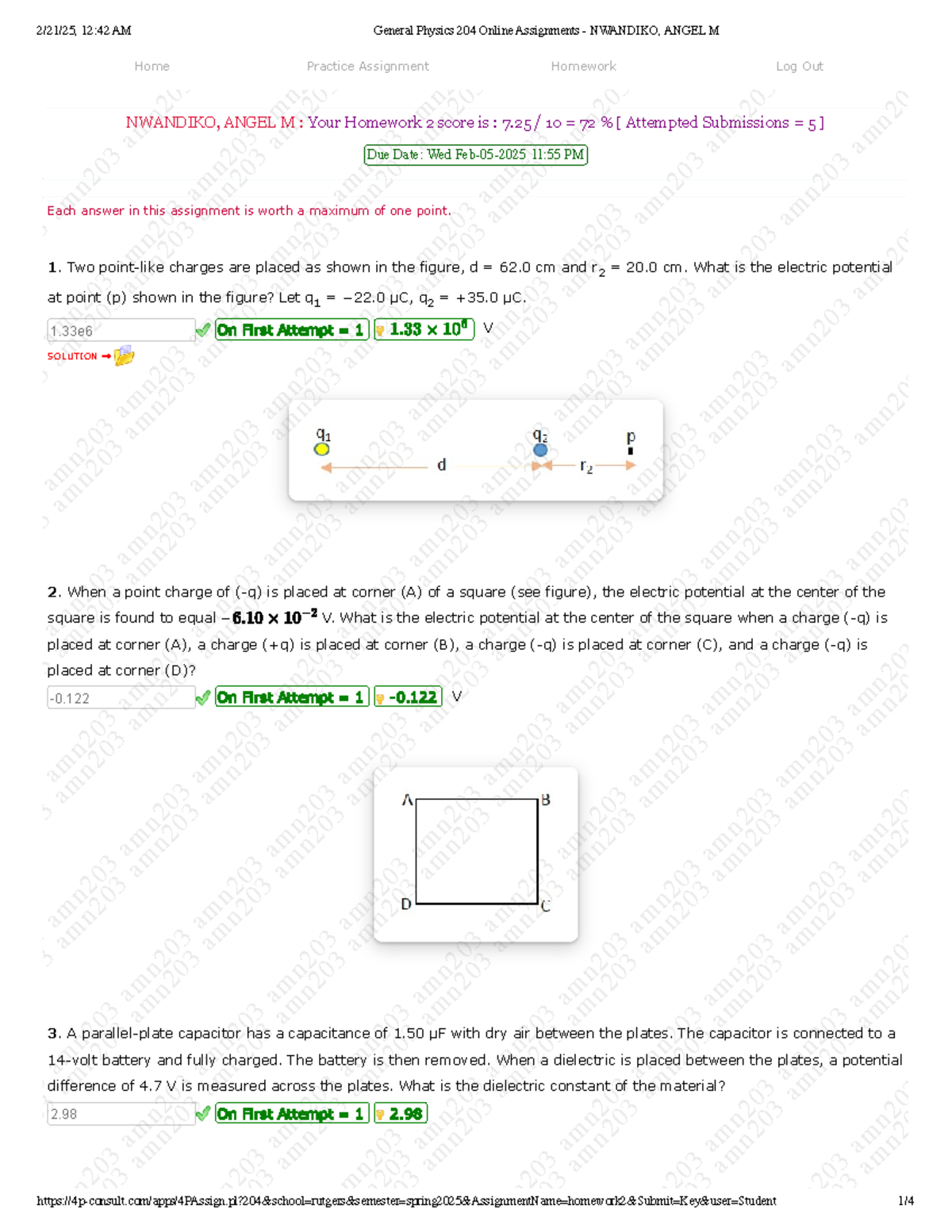 General Physics 204 Online Homework 2 - NWANDIKO, ANGEL M - Studocu