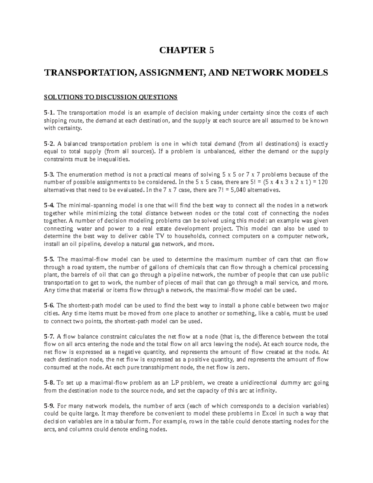 Ch 05 Transportation & Network Models: Discussion & Problem Solutions ...