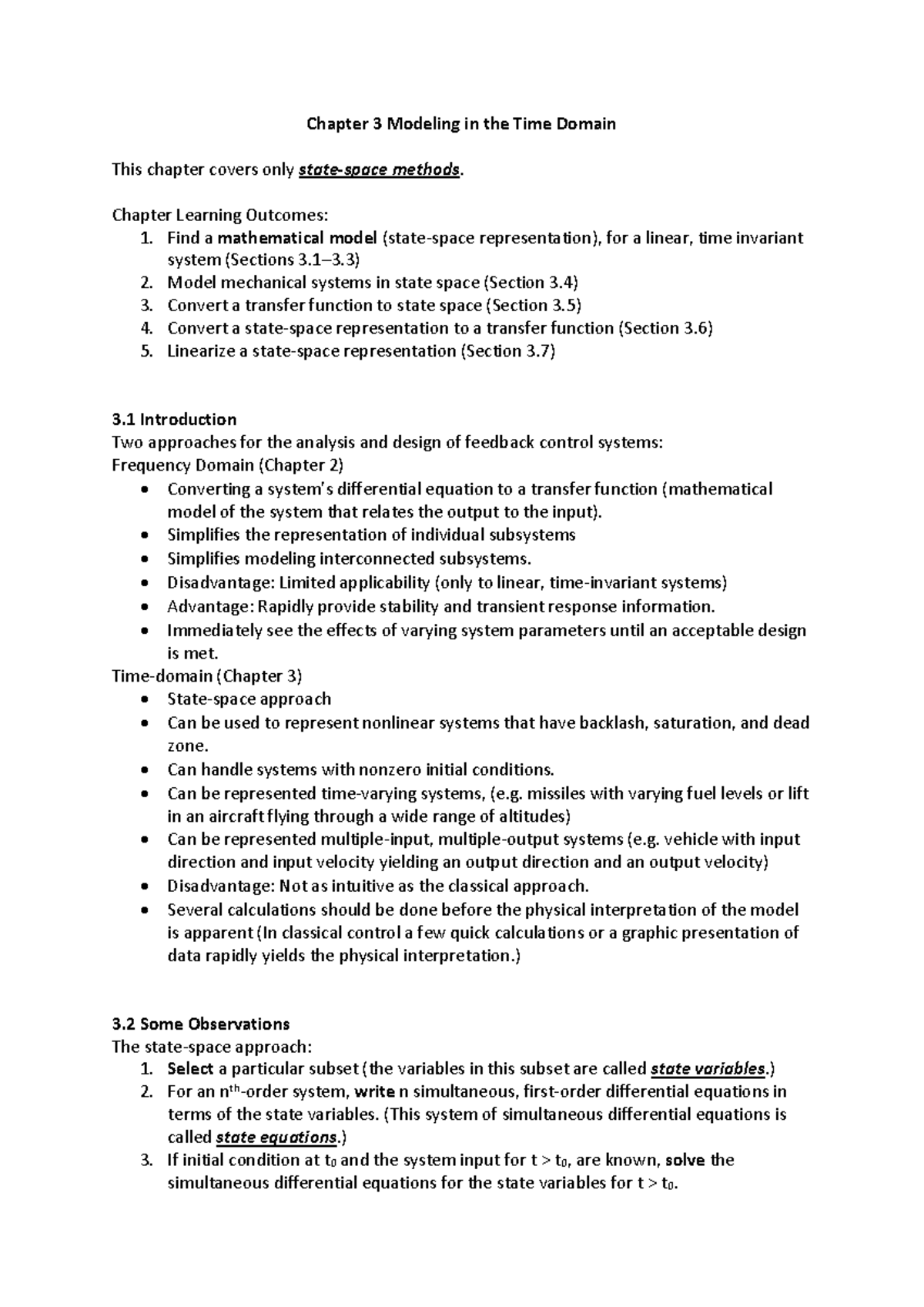 CH3 - Chapter 3: State-Space Methods & Time Domain Modeling - Studocu