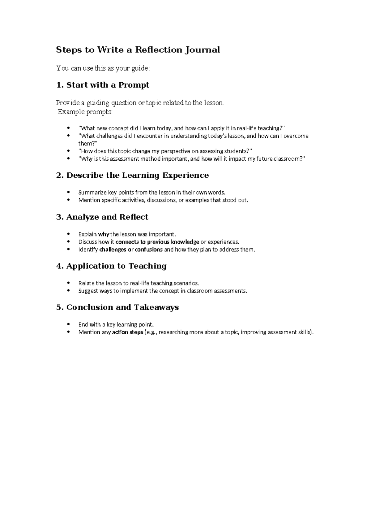 Steps to Write a Reflection Journal - Start with a Prompt Provide a ...