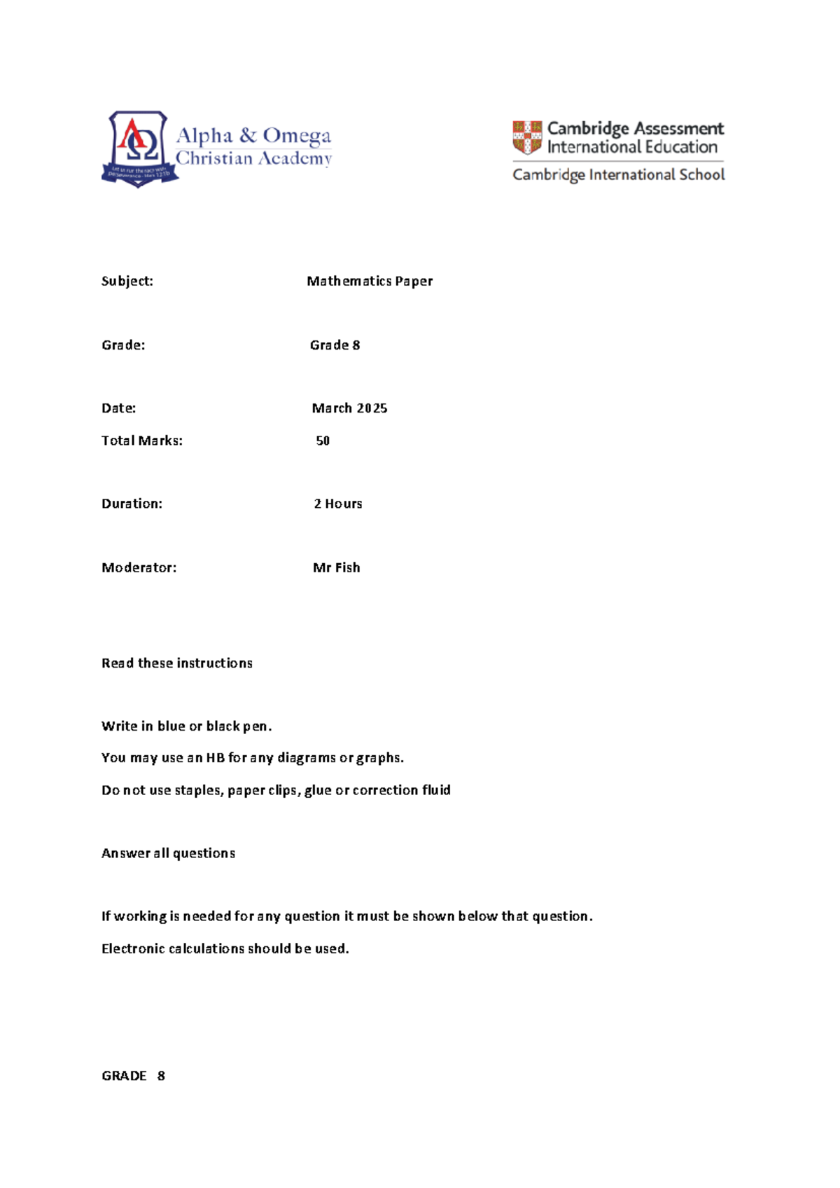 Grade 8 Maths Test - Prime Factors & More (March 2025) - Studocu