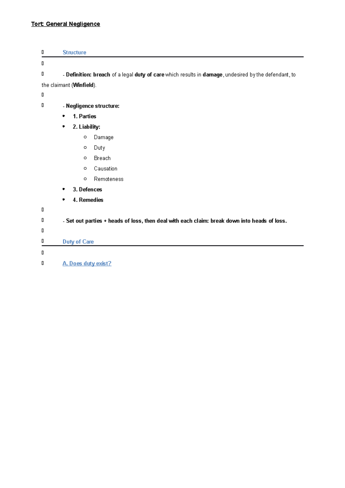 Law 101: Case Analysis and Structure of General Negligence - Studocu