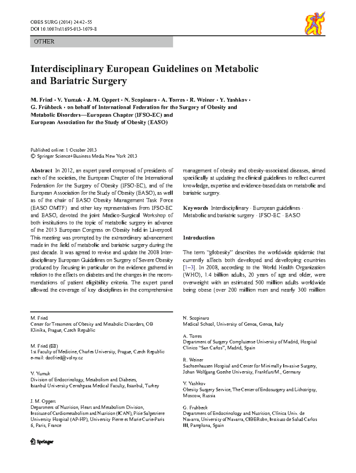 Interdisciplinary European Guidelines for Metabolic & Bariatric Surgery ...