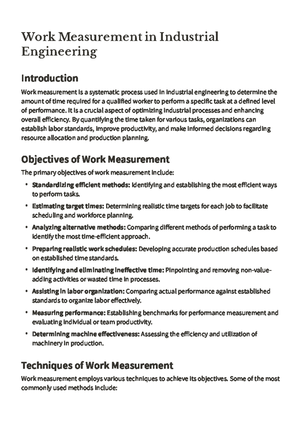 Work Measurement Techniques in Industrial Engineering (CSE 101) - Studocu