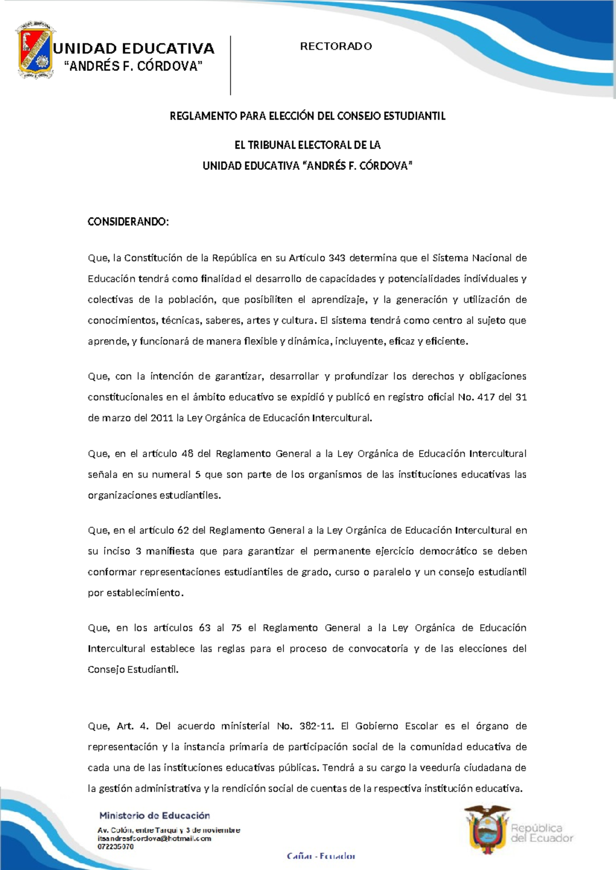 Reglamento para la Elección del Consejo Estudiantil 2024-2025 - Document Preview