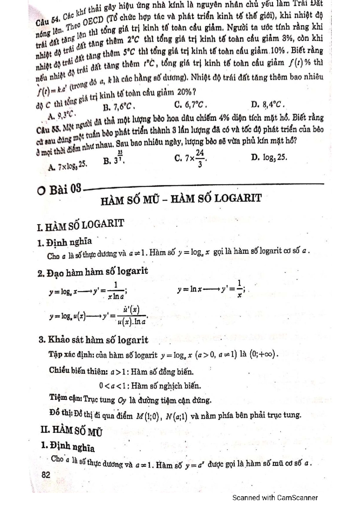 TẬP XÁC ĐỊNH HÀM SỐ MŨ VÀ HÀM SỐ LOGARIT (MATH 54) - Studocu