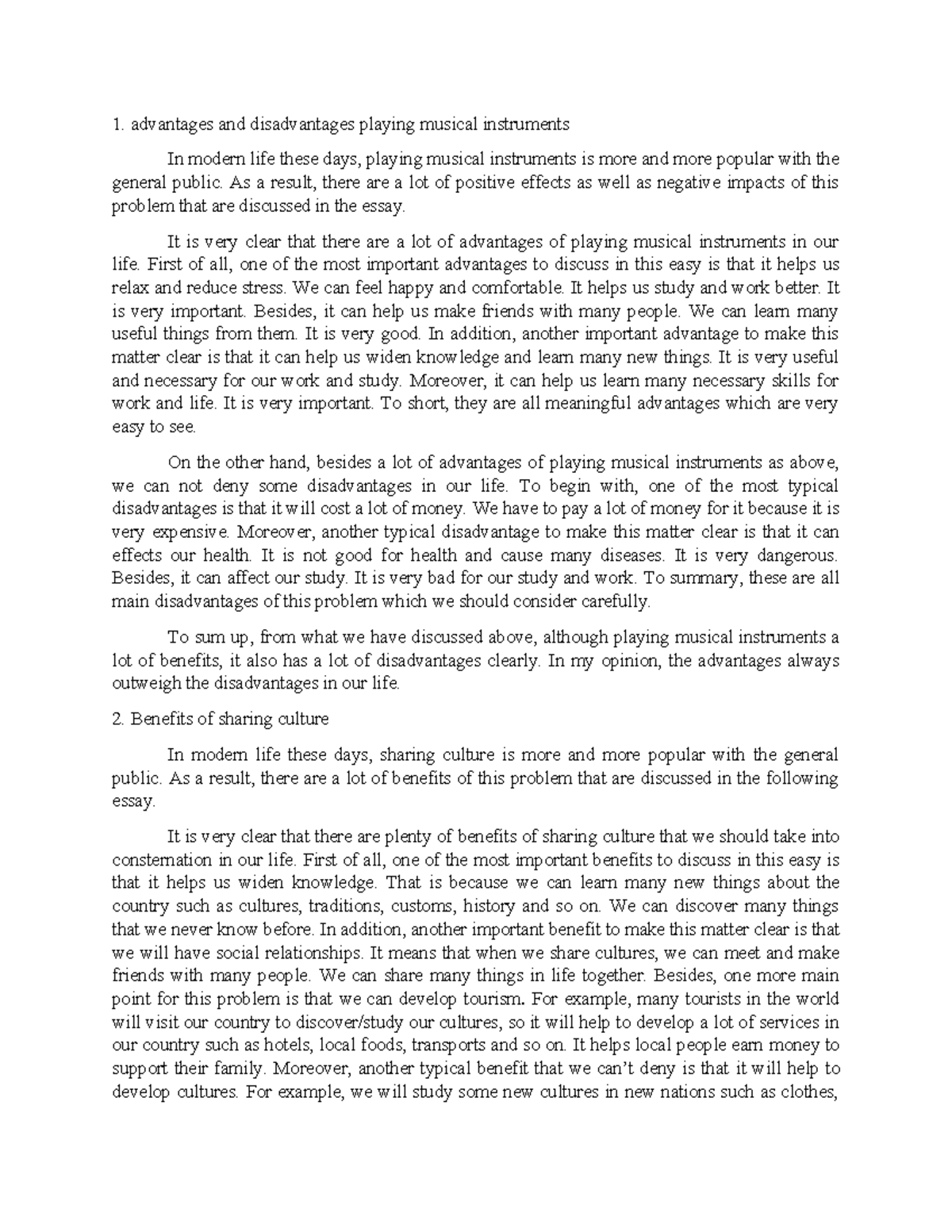 Advantages and Disadvantages of Playing Musical Instruments: An Essay ...