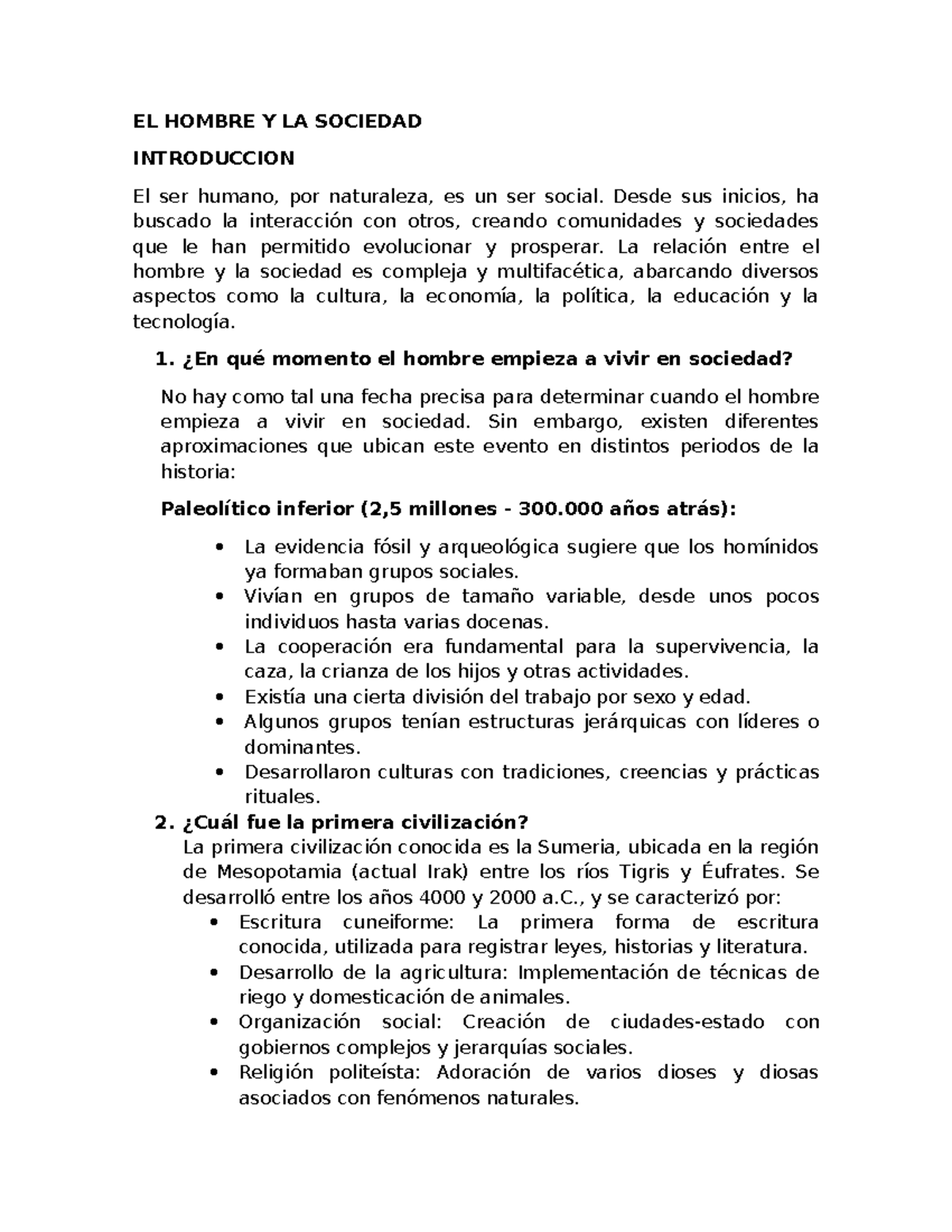 EL Hombre Y LA Sociedad - EL HOMBRE Y LA SOCIEDAD INTRODUCCION El ser ...